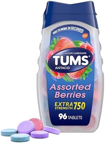 TUMS Extra Strength Assorted Berries Antacid Tablets for Heartburn Relief, 96 count