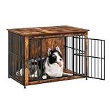 Feandrea Dog Crate Furniture, Side End Table, Modern Kennel for Dogs Indoor up to 70 lb, Heavy-Duty Dog Cage with Enclosed Base, Double-Door Dog House, Rustic Brown UPFC023X01