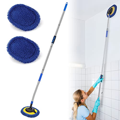 wall cleaning tool - Wall Cleaner, Max 66'' Wall Mop with Long Handle, Ceiling Dust Mop with 15° Labor-Saving Elbow Extension Pole, Baseboard Duster Washer Scrubber, High Reach Window Cleaning Brush, Roof Cleaning Tool-BU