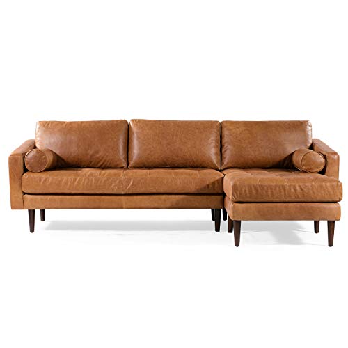 andrew philips italian leather - POLY & BARK Napa Right Sectional Sofa in Full-Grain Pure-Aniline Italian Leather, Cognac Tan