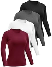 Dalavch 4 Pack Women’s Long Sleeve Basic Shirts Crew Neck Slim Fitted Compression Gym Workout Athletic Underscrubs Tops