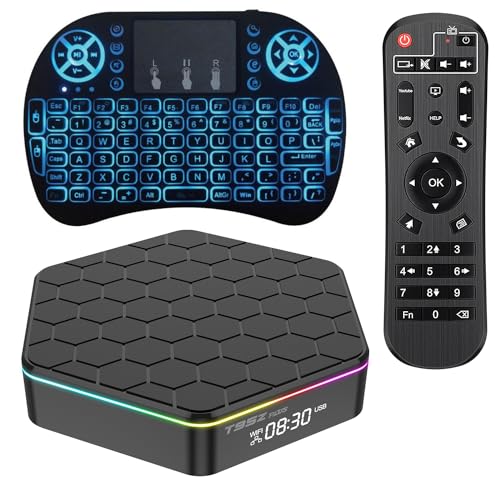 Android TV Box 12.0,T95ZPLUS H618 2GB RAM 16GB ROM with Backlit Mini Wireless Keyboard Quad-Core Cortex-A53 CPU,2.4GHz/5GHz Dual Band WiFi6 6K Ultra HD Resolution Bluetooth 5.0