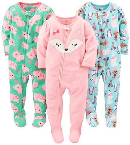 baby freeze sleeper - Simple Joys by Carter's Baby Girls' Loose-Fit Flame Resistant Fleece Footed Pajamas, Pack of 3, Polar Bear/Pig/Fox, 12 Months