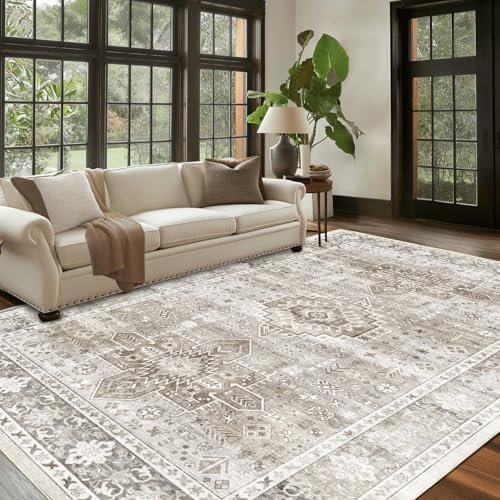 QD-Udreamy 5x7 Area Rugs - Machine Washable Area Rugs 5x7 for Living Room, Soft Washable Rugs 5x7, Non-Slip Washable Area Rug, Stain Resistant Boho Low Pile Thin Washable Rug 5x7