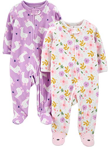 baby freeze sleeper - Simple Joys by Carter's Baby Girls' Fleece Footed Sleep and Play, Pack of 2, Purple, Floral/Llama, 6-9 Months