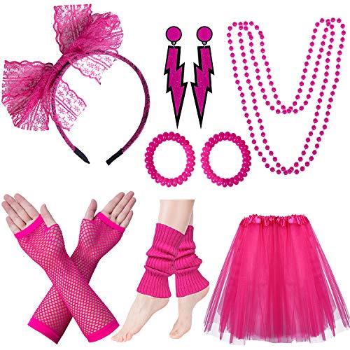 Women's Pink 1980s Accessories Set with Skirt, 5 Color Choices.