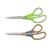 Amazon Basics Stainless Steel Scissors for Office, Crafts, Multipurpose, Sharp, Comfort Grip, PVD Coated, 2 Pack, Green and Grey