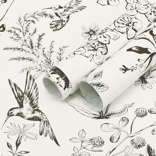 Safiyya Peel and Stick Wallpaper Floral Birds Contact Paper Black and White Wallpaper Peel and Stick Modern Wallpaper Boho Wallpaper Removable Self Adhesive Wallpaper Vinyl Rolls 118"x17.3"