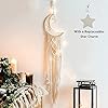 Boho Macrame Woven Wall Hanging, Crochet Crescent Moon Star Dream Catcher with Long Tassel- White Cotton Handmade Bohemian Home Decor Decoration Art Craft for Kids Bedroom Dorm Room