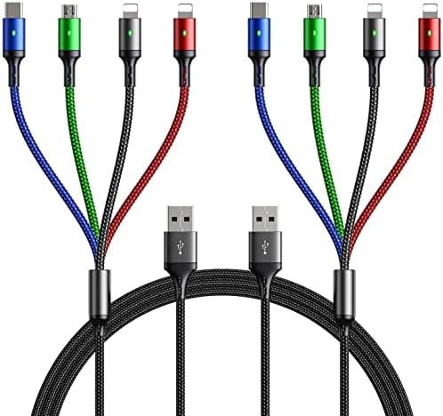 Long Multi Charging Cable 4A [3M/2Pack] Multiple Fast Charger Cable Nylon Braided 4 in 1 Charging Cord Adapter with 2 * IP/Type C/Micro USB Ports for Cell Phones/IP/Samsung Galaxy/HTC/LG/Huawei/Sony