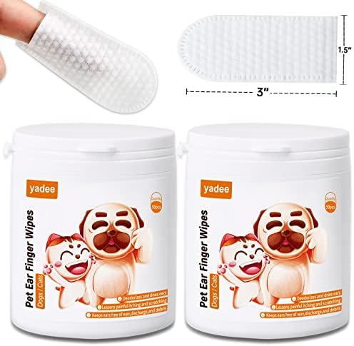 Dog Ear Wipes 100 Counts, Dog Ear Cleaner Finger Wipes for Dogs and Cats, Dog Ear Cleaning Solution, Biodegradable Pet Ear Wipes, Soft & Easy Otic Cleaning Pads, Remove Wax, Dirt & Stop Smelly, Itchy