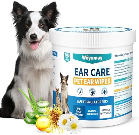 Woyamay Ear Wipes for Dogs and Cats, Pet Ear Cleaning Wipes Wash Cleaner for Dogs Cats - 200 Count Ear Wipes for Dogs Cats, Remove Ear Wax Dirt Debris for Dogs Cats