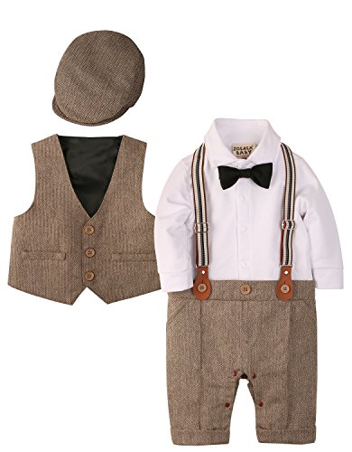 ZOEREA Baby Boy Outfits Set, 3pcs Long Sleeves Gentleman Jumpsuit & Vest...