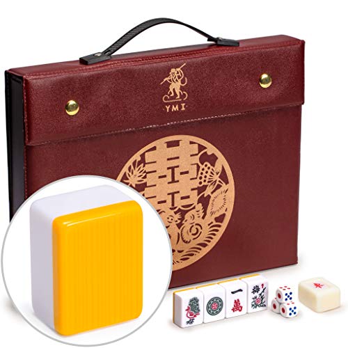 Yellow Mountain Imports Professional Chinese Mahjong Game Set - Double Happiness (Yellow) - with 146 Medium Size Tiles, 3 Dice and a Wind Indicator - for Chinese Style Game Play