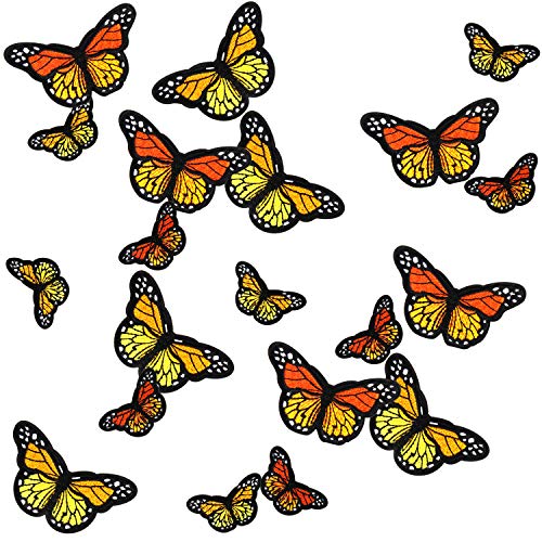 20pcs Monarch Butterfly Iron on Patches, 2 Size Embroidered Sew Applique Repair Patch