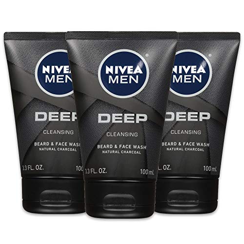 Nivea Men Deep Cleansing Beard and Face Wash, Natural Charcoal, 9.9 Fl Oz , Pack of 3