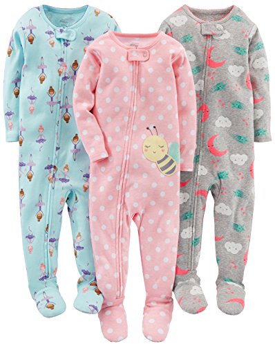 baby freeze sleeper - Simple Joys by Carter's Baby Girls' Snug-Fit Footed Cotton Pajamas, Pack of 3, Ballerina/Moon/Bees, 12 Months