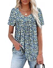 WEESO Womens T Shirts Short Sleeve Pleated Dressy Casual V Neck Summer Tops Blouses