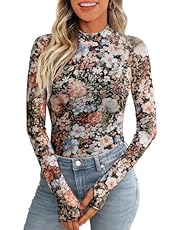 Dealmore Lace Long Sleeve Floral Mesh Mockneck Going Out Tops for Women Fashion Fall Outfits 2025