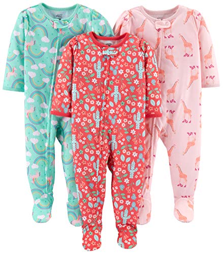 baby freeze sleeper - Simple Joys by Carter's Baby Girls' Loose-Fit Polyester Jersey Footed Pajamas, Pack of 3, Giraffe/Rainbow/Floral, 18 Months