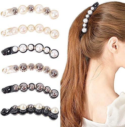 DEEKA Pearl Hair Accessories Set (6 PCS) - Ponytail Holders, Barrettes with Rhinestones, Clips for Thick and Fine Hair in Women and Girls