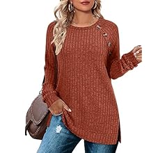 Bofell Long Sleeve Shirts for Women Lightweight Button Decor Tunic Tops Side Split