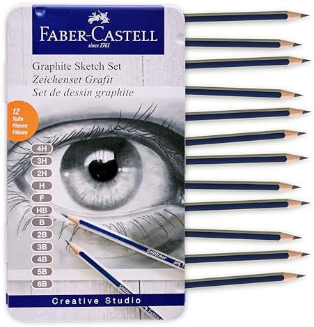 Faber-Castell Graphite Pencils Drawing Set: 12 Art Pencils for Sketching (4H, 3H, 2H, H, F, HB, B, 2B, 3B, 4B, 5B, and 6B), Shading Pencils for Drawing and Sketching, Graphite Drawing Kit