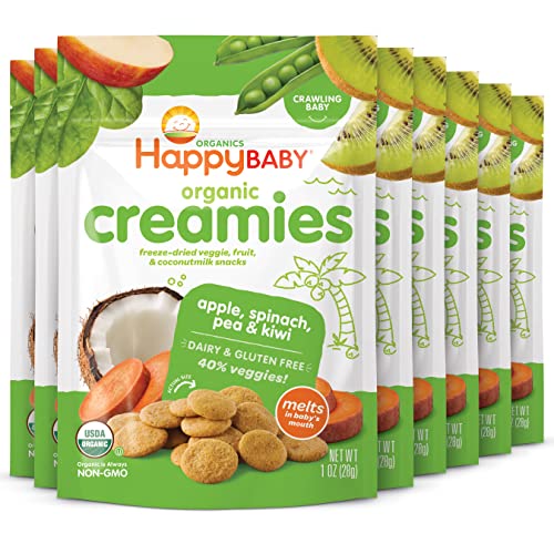 baby freeze sleeper - Happy Creamies Baby Organics Creamies Freeze-Dried Veggie & Fruit Snacks with Coconut Milk, Apple Spinach Pea & Kiwi, 1 Ounce (Pack of 8)