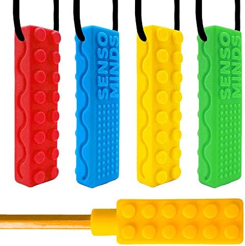 Sensory Chew Necklace Bundle - Silicone Chewies for Autism, Teething, ADHD , Biting, Oral Motor Chewy Stick/Tube Toy Jewelry for Boys, Girls, Kids, Adults - by SENSO MINDS (5 Pack)