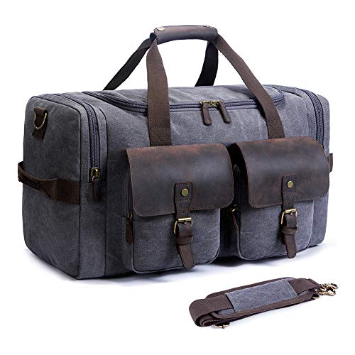 SUVOM Leather Canvas Duffle Bag Weekend Overnight Bag Travel Tote Duffel Luggage...