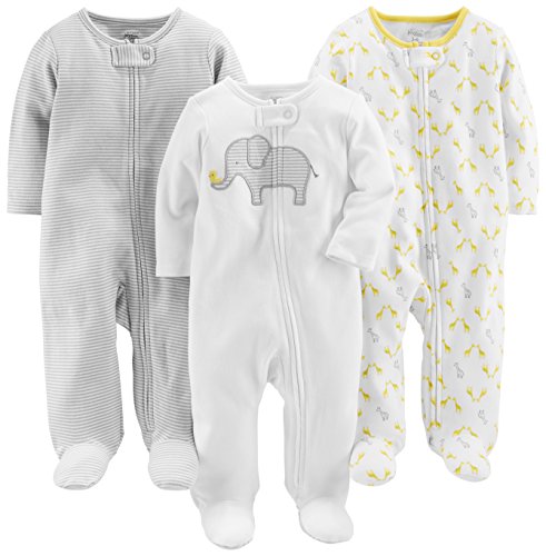 baby freeze sleeper - Simple Joys by Carter's Unisex Babies' Cotton Footed Sleep and Play, Pack of 3, Elephant/Stripe/Giraffe, 3-6 Months