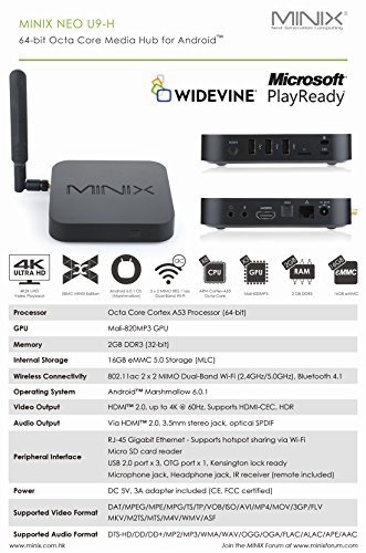 MINIX NEO U9-H, 64-bit Octa-Core Media Hub for Android [2GB/16GB/4K/HDR]. Sold Directly by MINIX® Technology Limited.