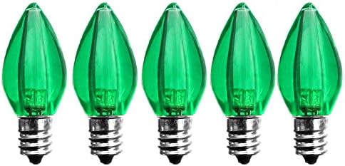 EZLS C7 Green LED Bulbs - 5 Pack Smooth Lens Green Transparent C7 Replacement Bulbs