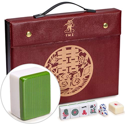 Yellow Mountain Imports Professional Chinese Mahjong Game Set - Double Happiness (Green) - with 146 Medium Size Tiles, 3 Dice and a Wind Indicator - for Chinese Style Game Play