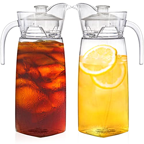 acrylic pitcher zak - Elsjoy 2 Pack 42 Oz Acrylic Pitcher with Lid and Spout, Clear Water Pitcher Unbreakable Beverage Container for Fridge, Iced Tea, Lemonade, Juice, Milk