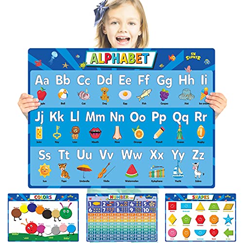 abc chart for toddlers - 4Pack ABC Alphabet Chart + Numbers 1-100 + Shapes + Colors Poster Set, Toddler Educational Learning Posters Kindergarten Classroom Wall Decor Art (Laminated, 17 x 11inch)