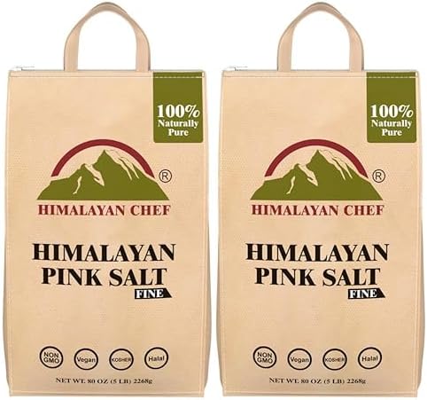 Himalayan Chef Himalayan Pink Salt, Kosher Certified Fine Grains, Non-GMO, Seasoning Salt, 100% Pure and Vegan with 84 Trace Minerals, 5lbs Each (Pack of 2)