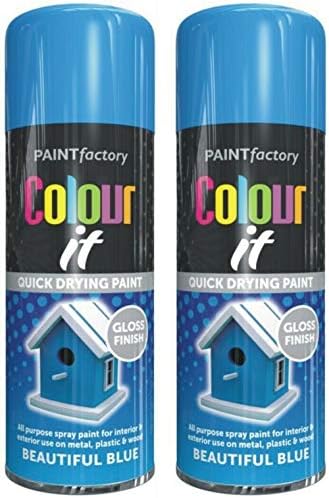 Beautiful Blue Spray Paint, 2 x 400 ML Color It Spray Paint For Metal, Wood, All-Purpose Gloss Finish Blue Spray Paint, Wood Spray Paint Can by Paint Factory