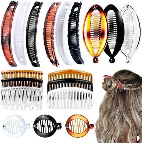 18 Pieces Banana Hair Clips Classic Hair Comb Clips Fishtail Hair Clip Ponytail Banana Hair Clips for Women Girls, 6 Styles