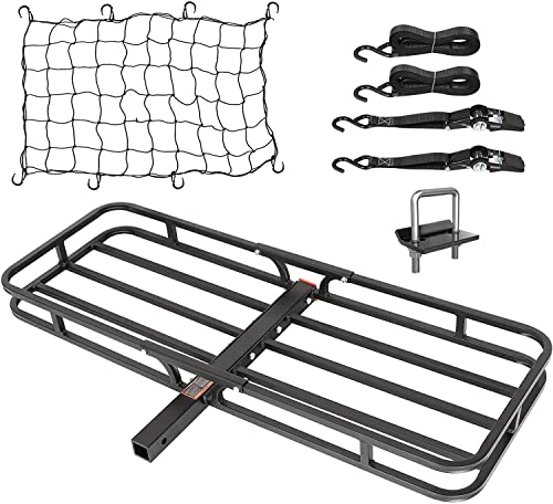 atv hitch mount cargo carrier - WEIZE Hitch Cargo Carrier, 53 x 19 x 4-1/8 Inch, 500 lbs Capacity, Compact Hitch Mount Cargo Carrier with Net, Strap and Hitch Tightener, 2 Inch Shank