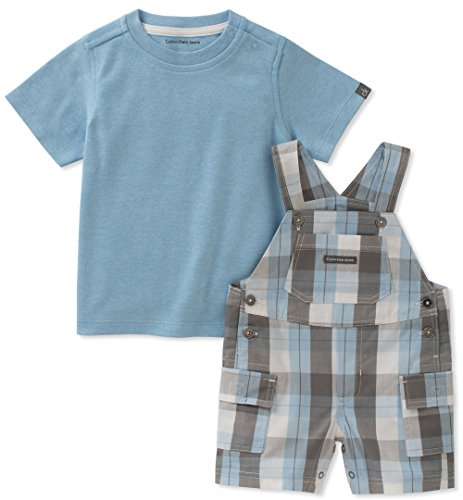 Calvin Klein Baby Boys 2 Pieces Shortall, Blue/Gray, 6-9 Months