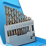 COMOWARE Cobalt Drill Bit Set- 13Pcs M35 High Speed Steel, Twist Jobber Length for Metal, Cast Iron and Wood Plastic with Metal Indexed Storage Case, 1/16'-1/4'