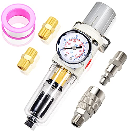 air tools filter - TAILONZ PNEUMATIC 1/4 Inch NPT Automatic Drain Air Filter Pressure Regulator Combo Piggyback, Air Tool Compressor Filter with Gauge AW2000-02D