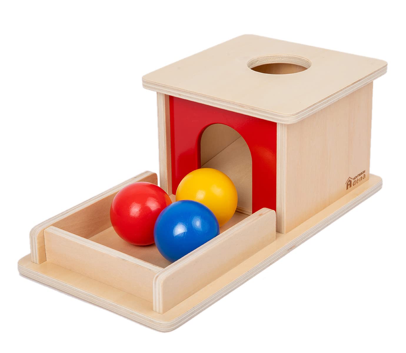 Adena Montessori Full Size Object Permanence Box with Tray Three Balls Montessori Toys for 6-12 Month Infant 1 Year Old Babies Toddlers Full size Box - Classic