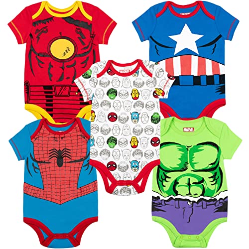 Marvel Baby Boys' 5 Pack Onesies - The Hulk, Spiderman, Iron Man...