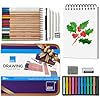 COLOUR BLOCK Drawing Travel Art Set - 60 sheets 6 x 8 Inches Drawing Pad,16 Drawing Colored Pencils, 12 Soft Pastels Set, 2 Sketching Pencils, and 8 Assorted Tools, for all ages