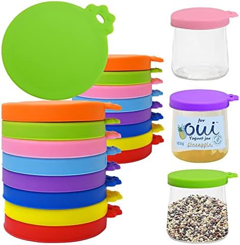 for Oui Yogurt Jar Lids - 8 pack Silicone for Oui Lids Yoplait Yogurt Container, Reusable Sealed against leaks lids Replacement Covers for oui yogurt jars Glass Jars Containers in 8 colors