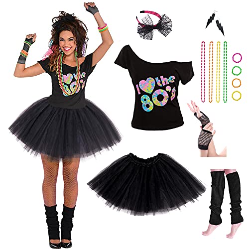 Women's I LOve The 80's Costume Set with Accessories. Sizes 2 to 16