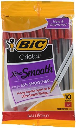 Bic Cristal Stic Ballpoint Pen, 1.0mm, Medium Point, Red Ink, Pack of 20