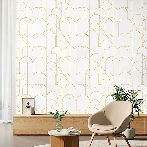 LXCREAT Gold and White Wallpaper Peel and Stick Modern Geometric Gold Stripes Removable Wall Paper 17.71 in X 137 in Self Adhesive Decor for Walls Furniture Covering